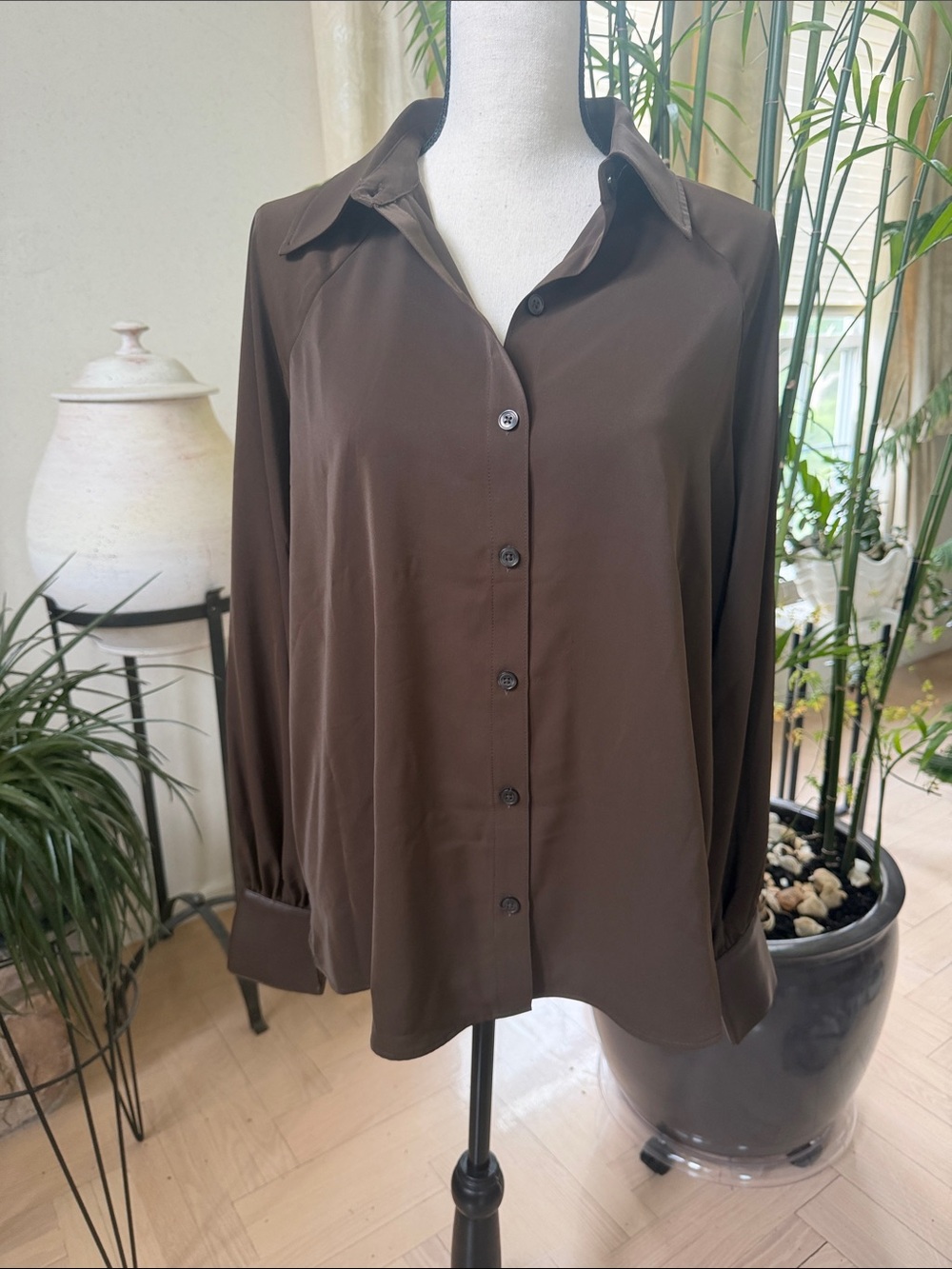 Martha Stewart Chocolate Brown Button-Front Blouse